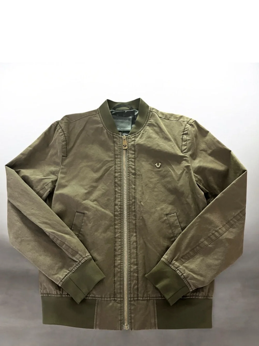 True Religion Waxed Bomber in Military Olive